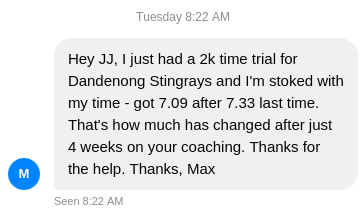 Screenshoot of a text message with improved 2km time trial